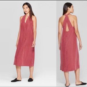NWT Prologue Deep V-Neck Twist Back Midi Dress Red